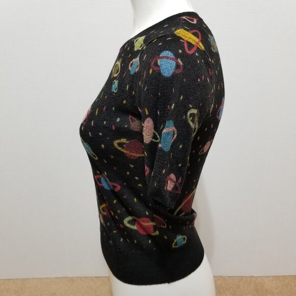 Zara top Small black galaxy space planets universe Saturn metallic knit - Picture 2 of 10